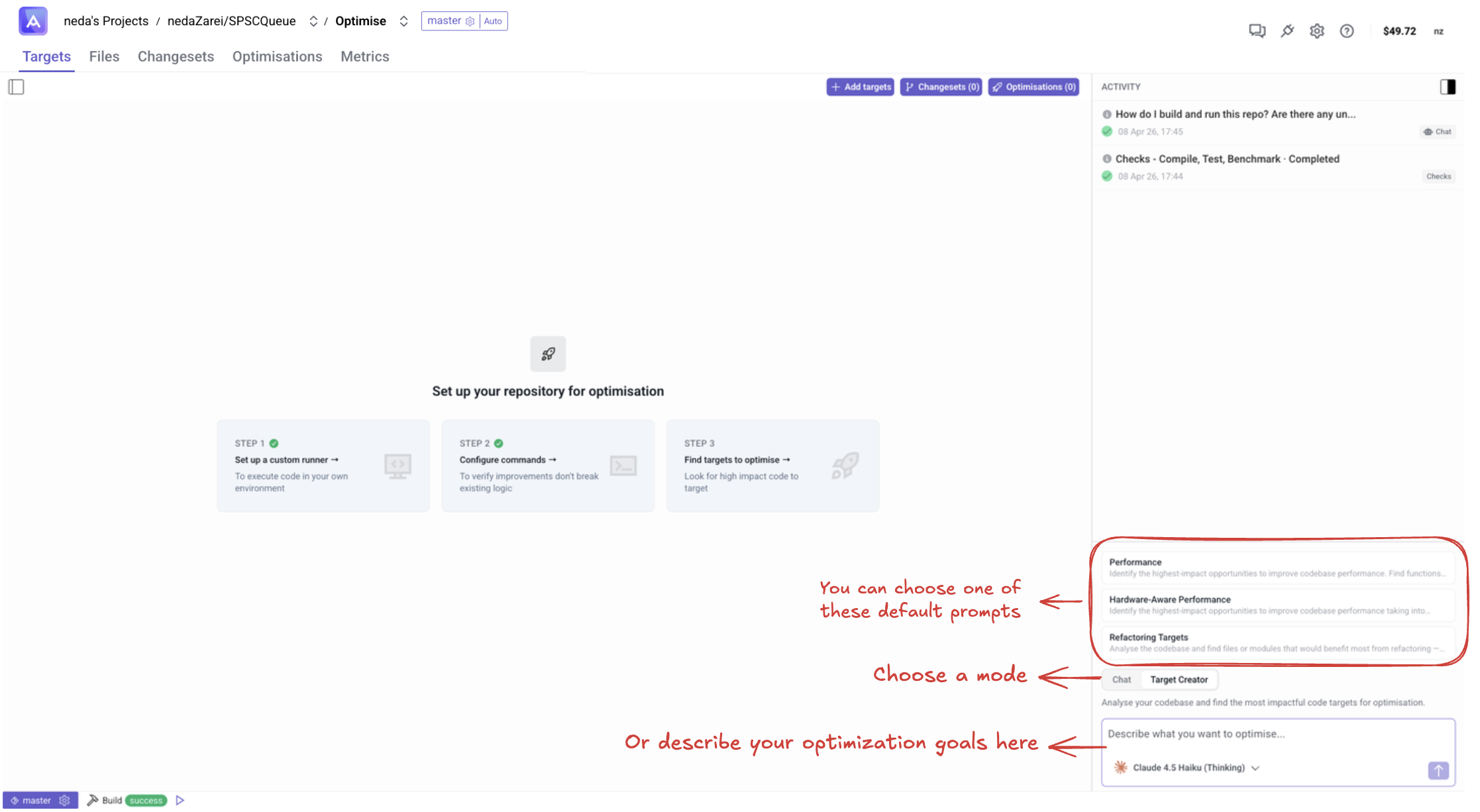 Targets page — Add targets