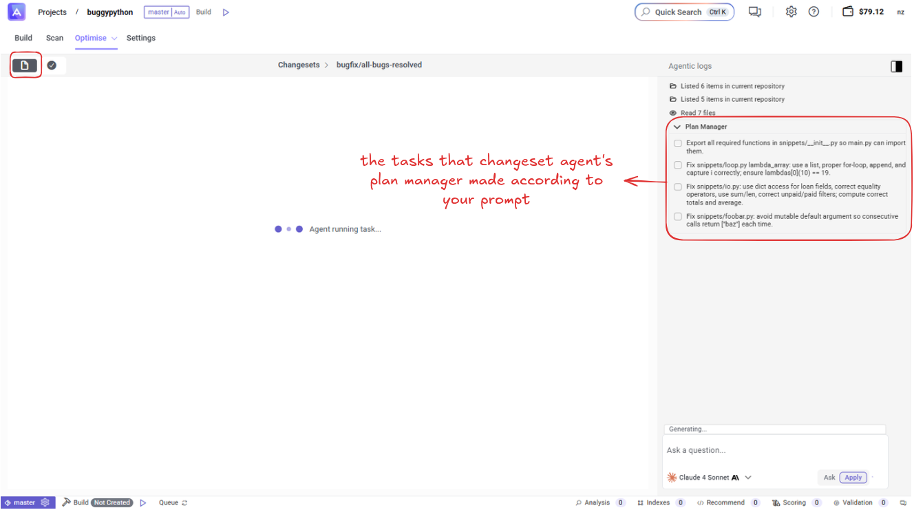 Changeset plan manager