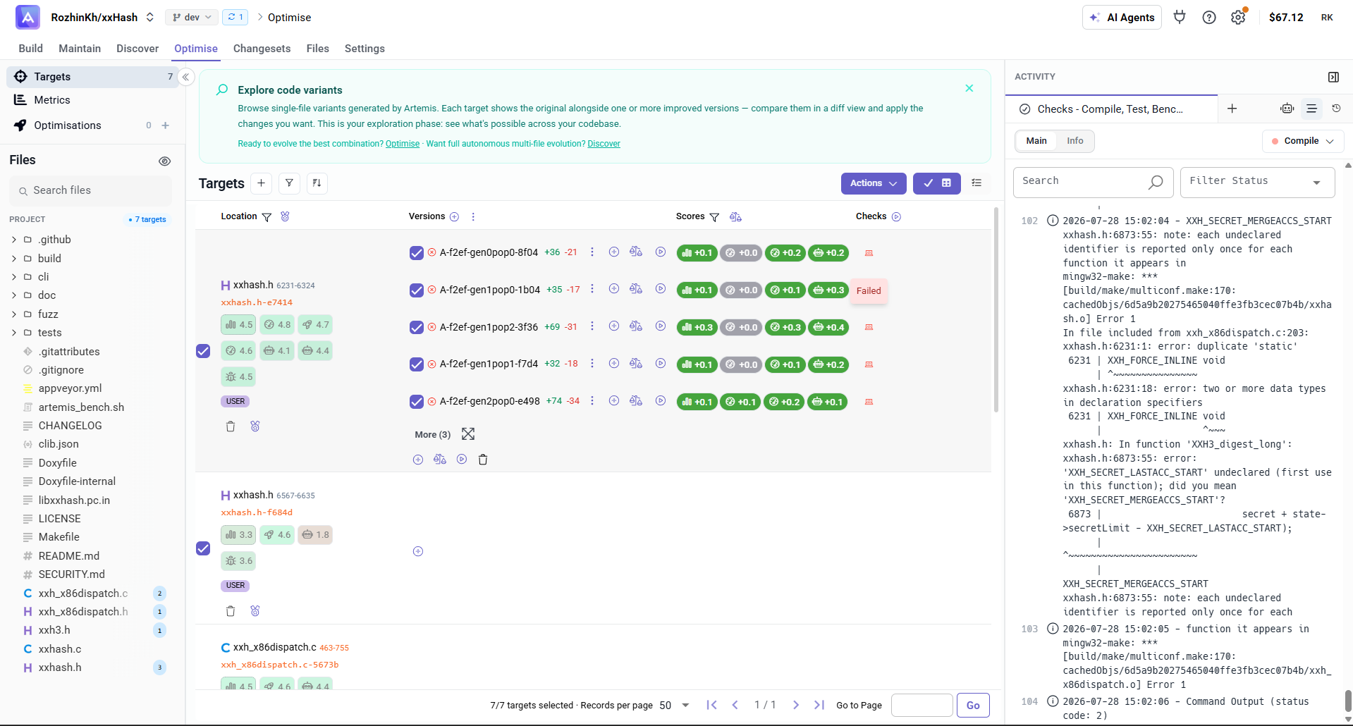 Watch a check's logs, including failed runs