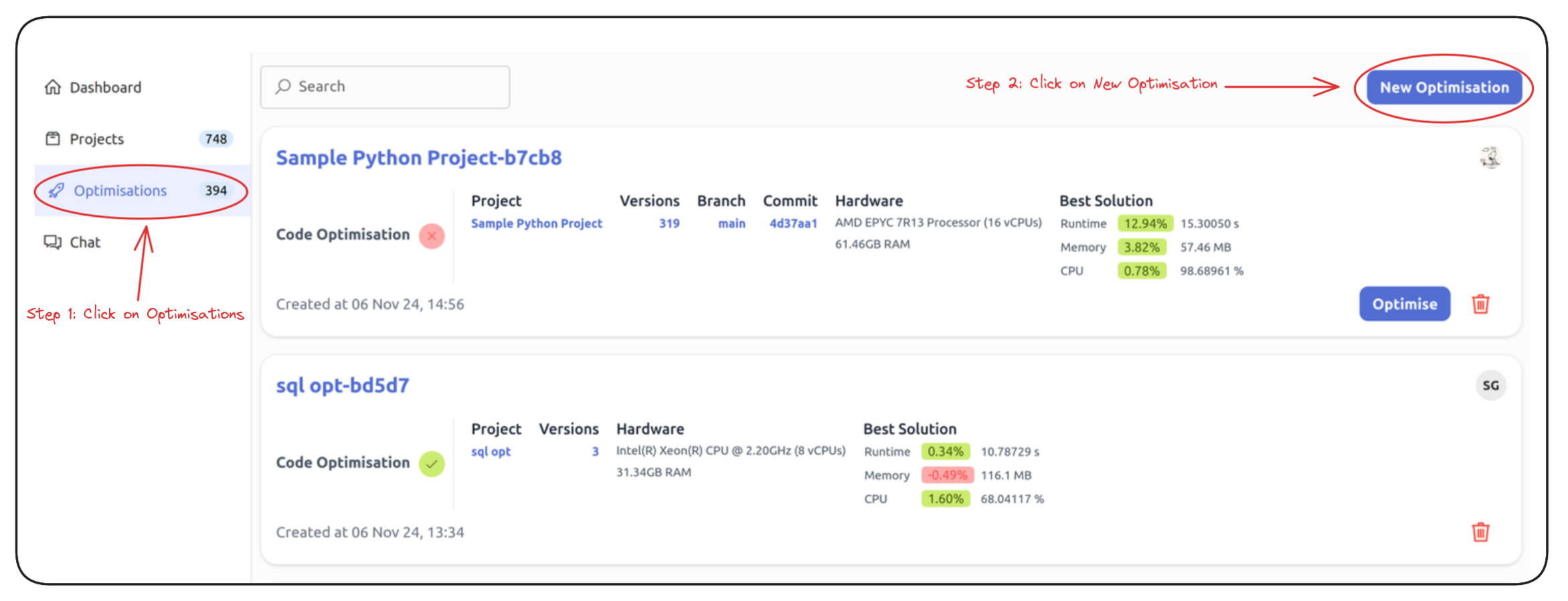 Code opt projects entry point