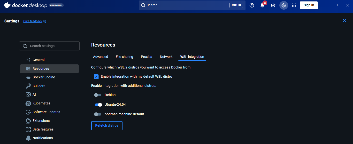 Docker Desktop WSL 2 Configuration