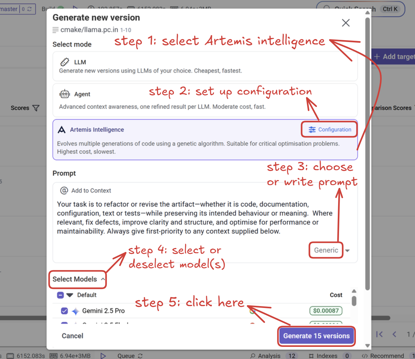 generate with artemis 