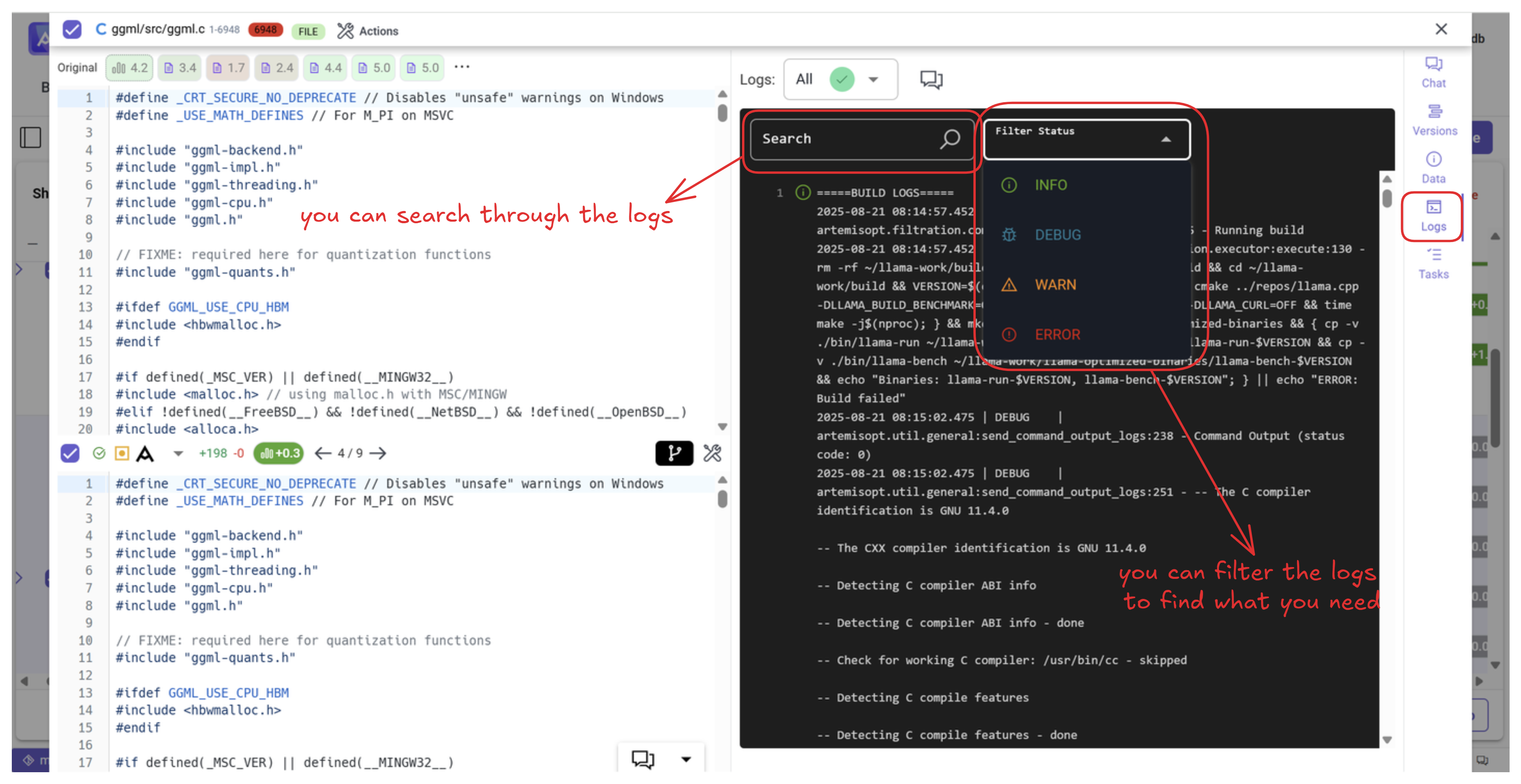 Filter logs