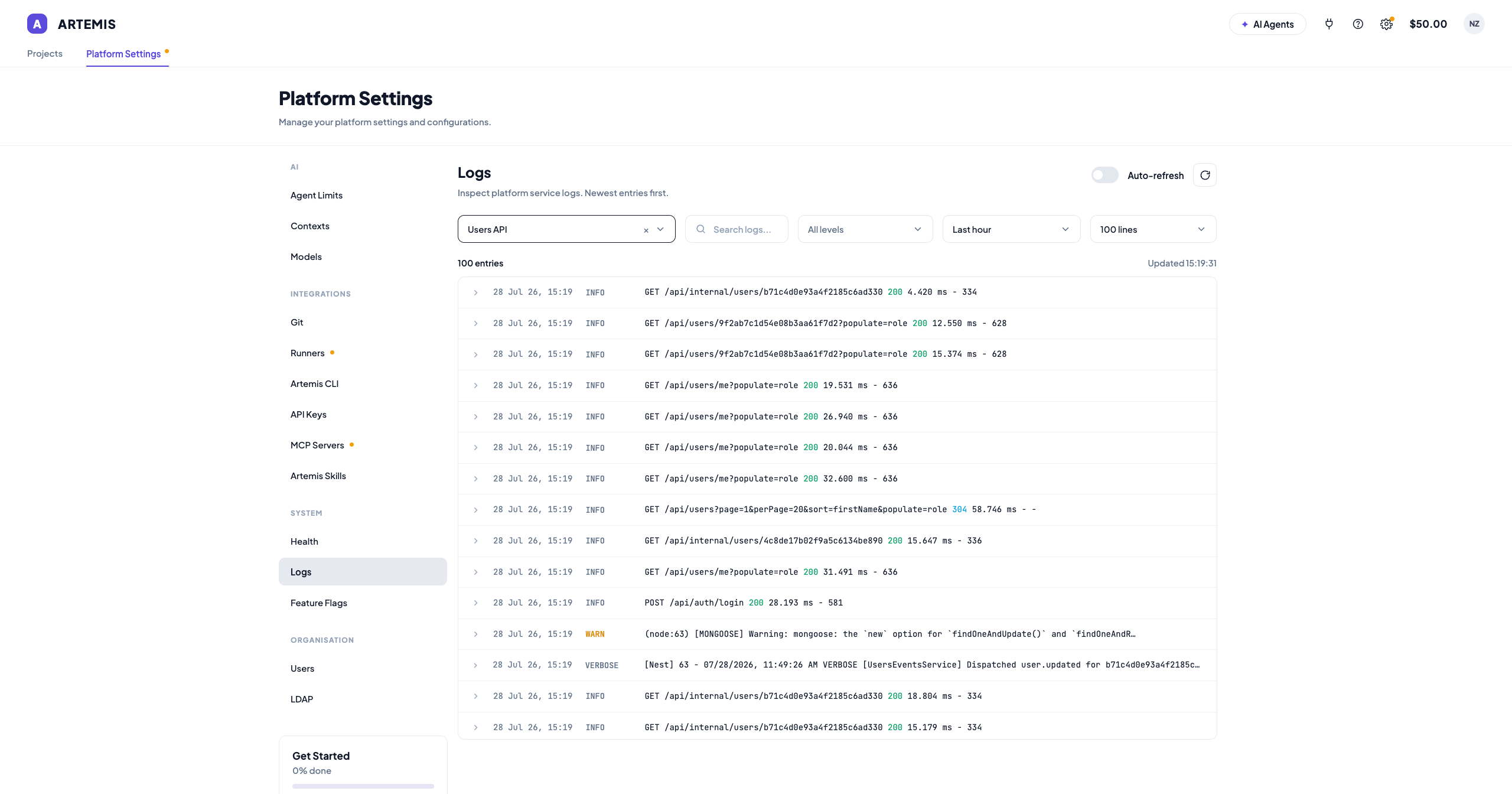 Platform Logs