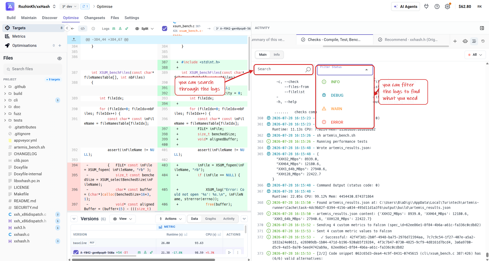 Filter logs