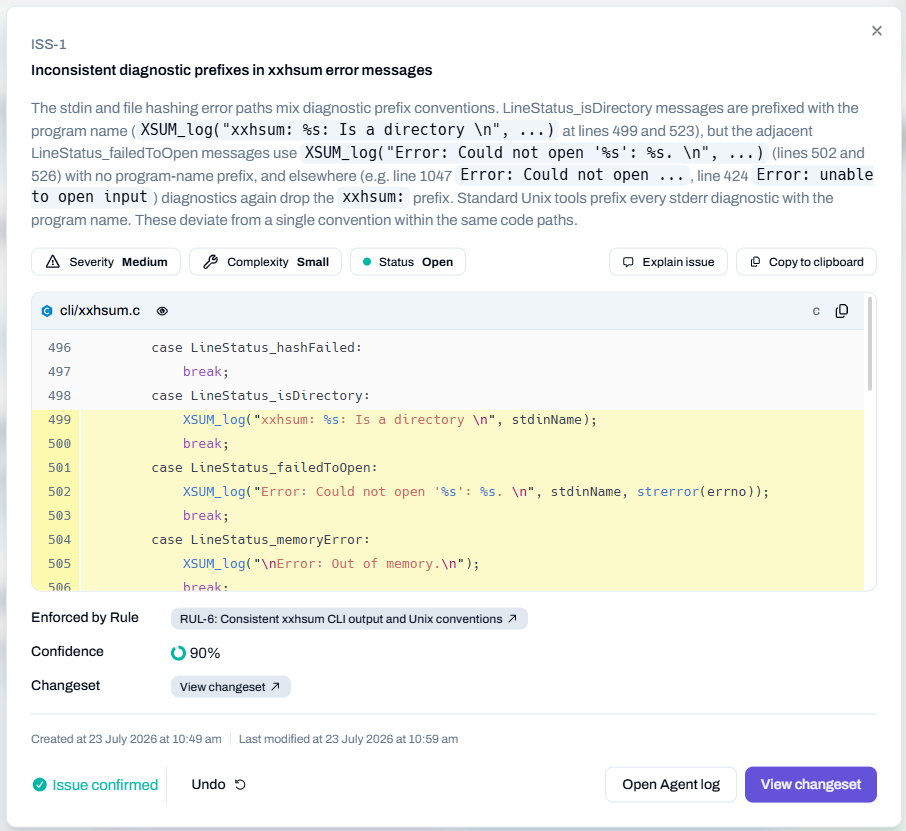 confirmed issue with changeset actions