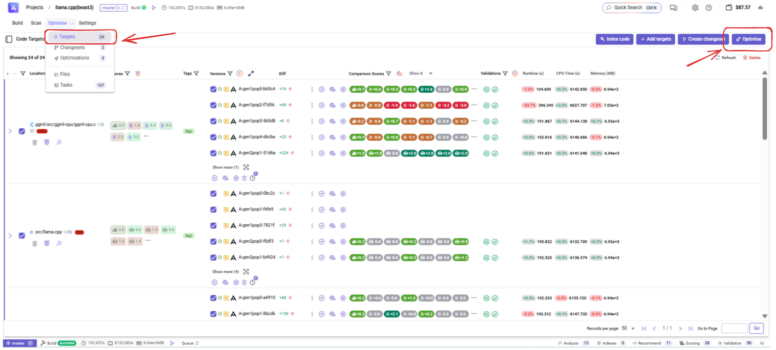 Code opt projects entry point