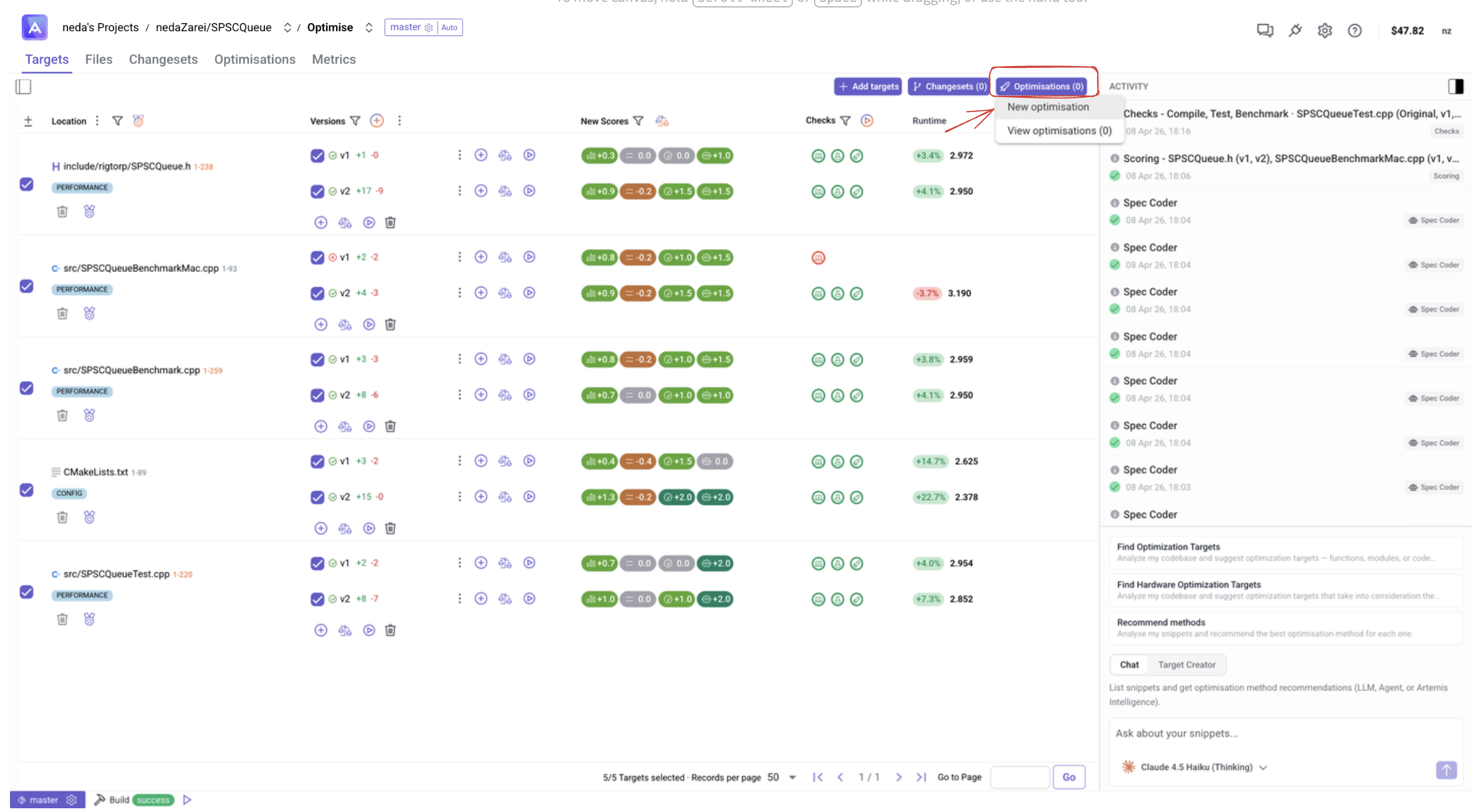 New optimisation from Targets page