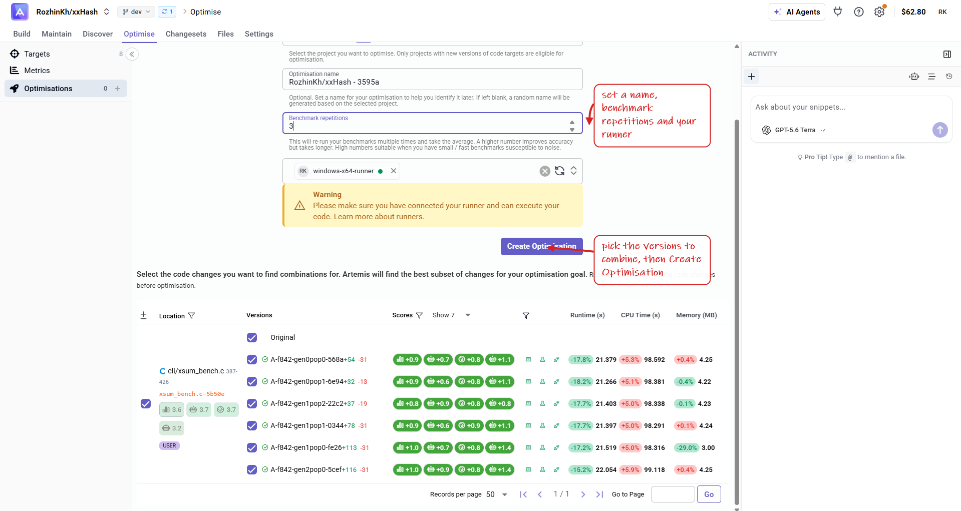 Optimization setup
