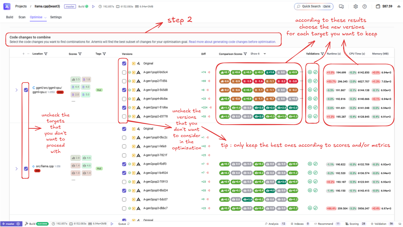 choosing the versions to optimize