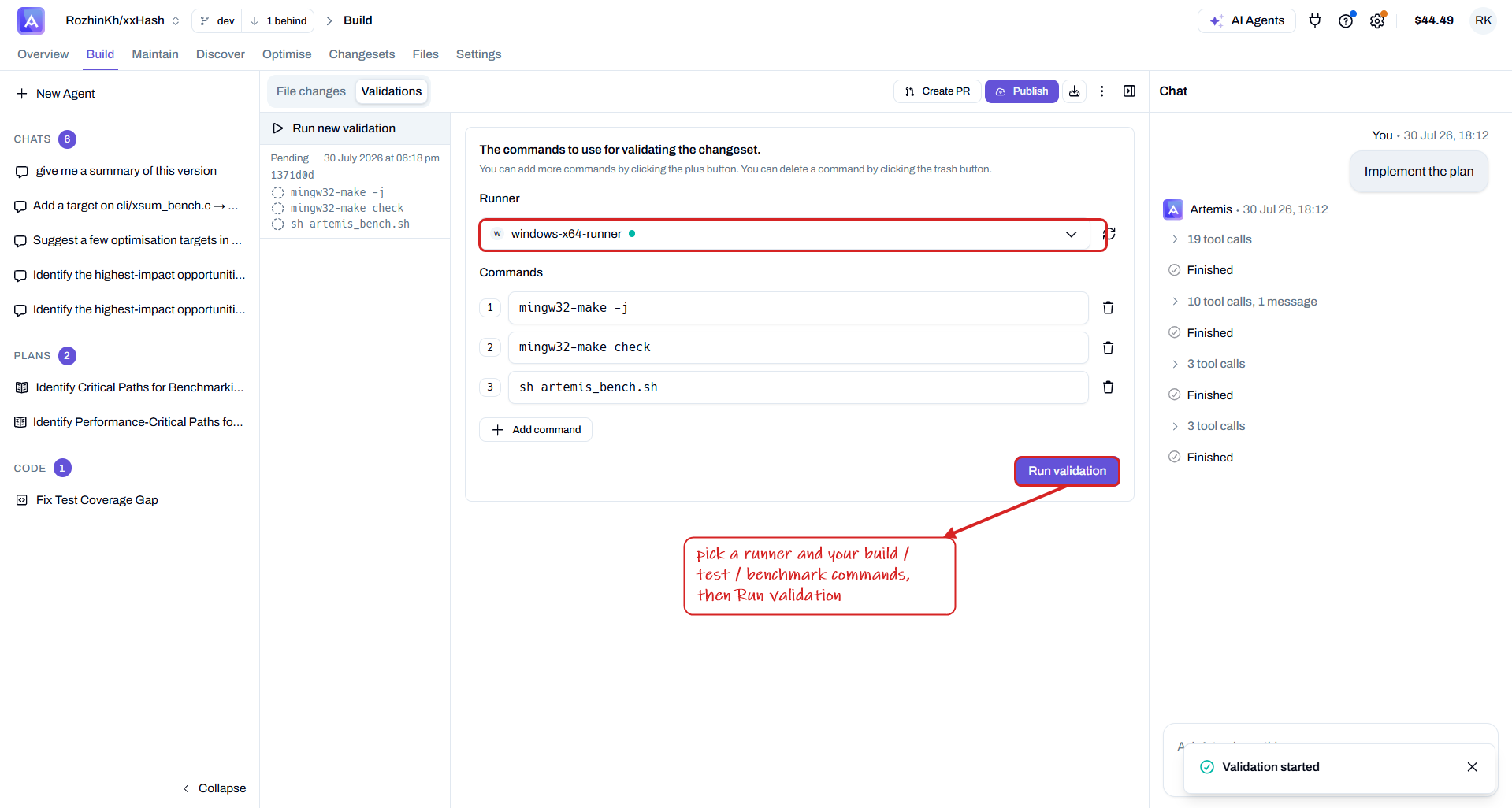 validate changes