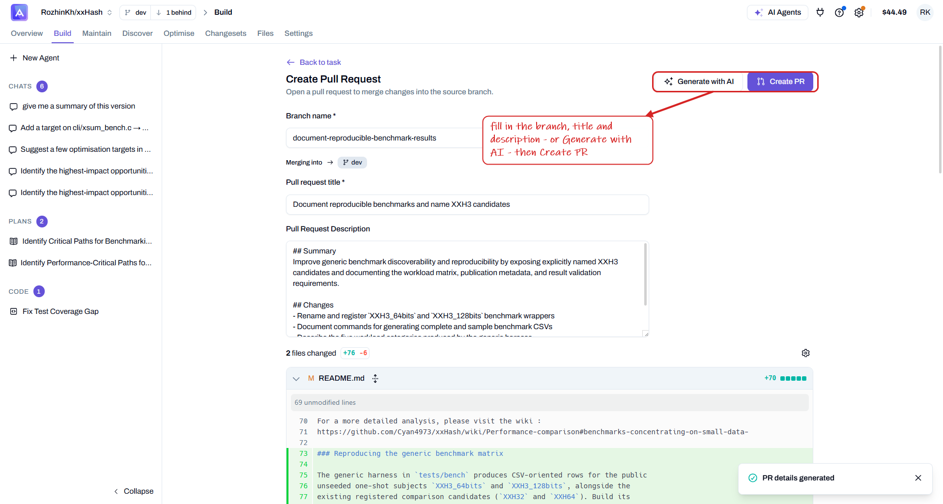 create a pull request