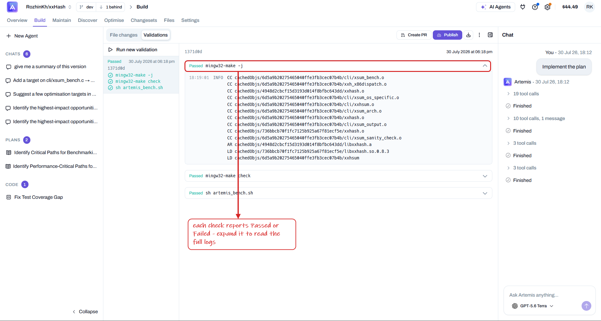 validation logs
