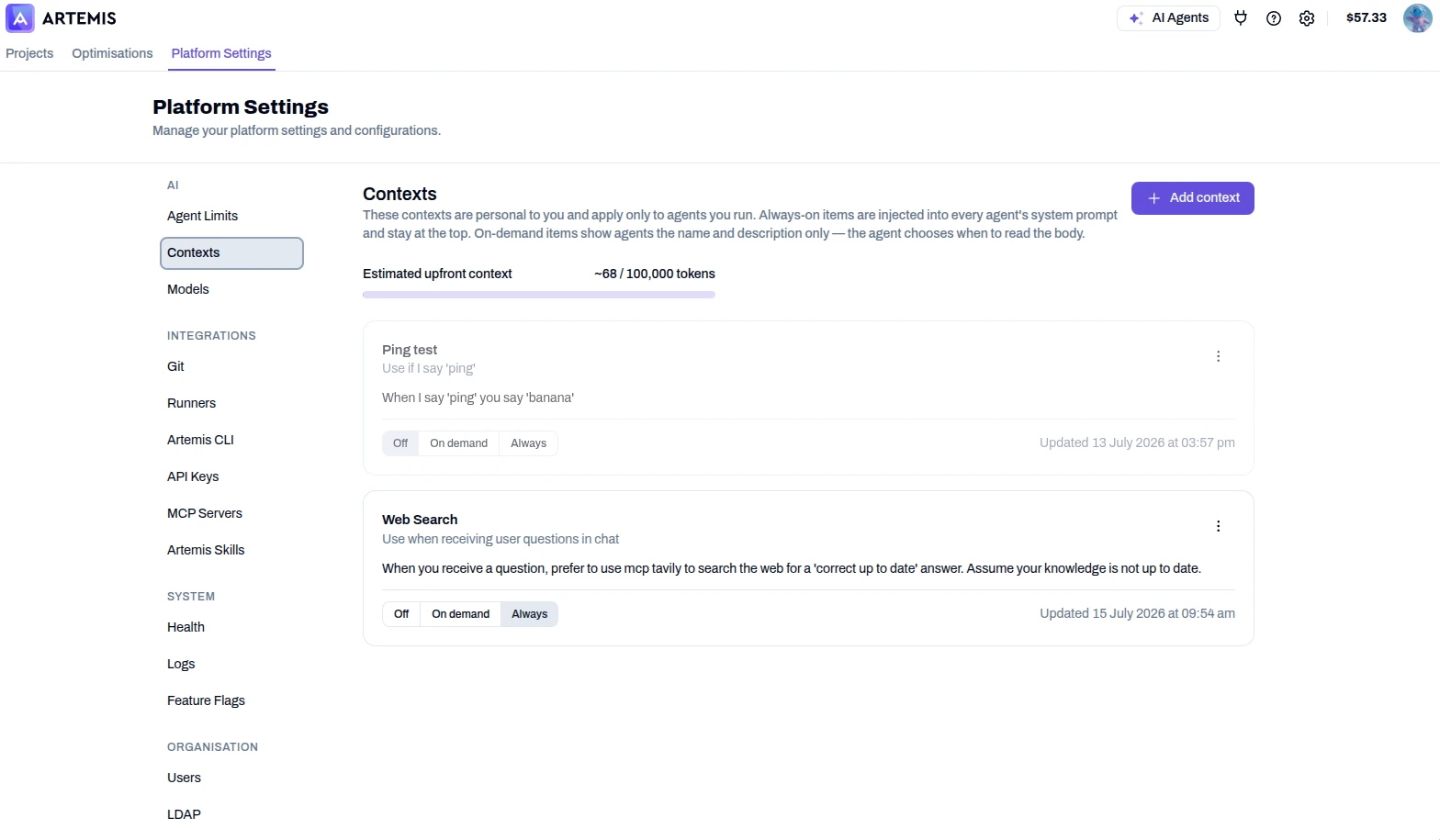 Platform settings — model management