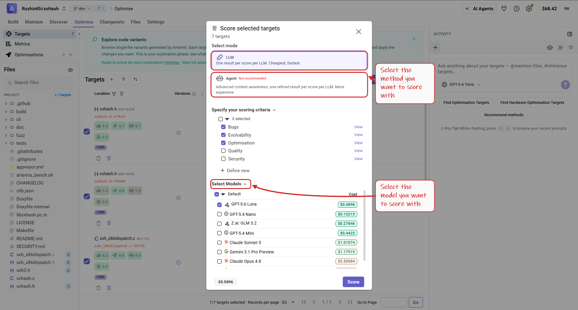 Scoring options