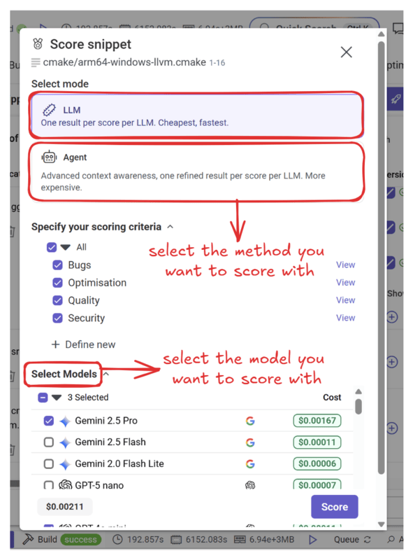 Scoring options