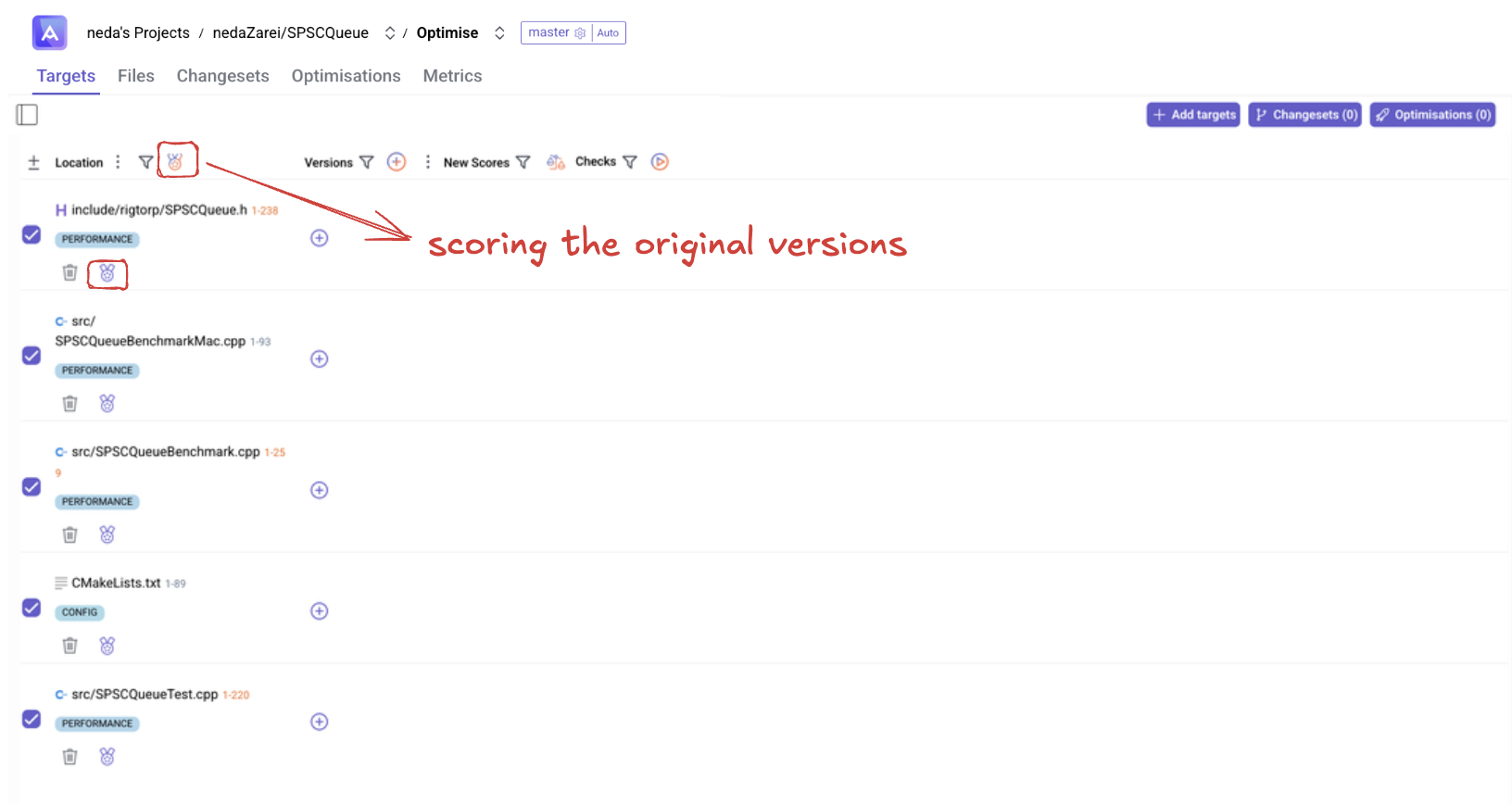 Targets with scoring icons