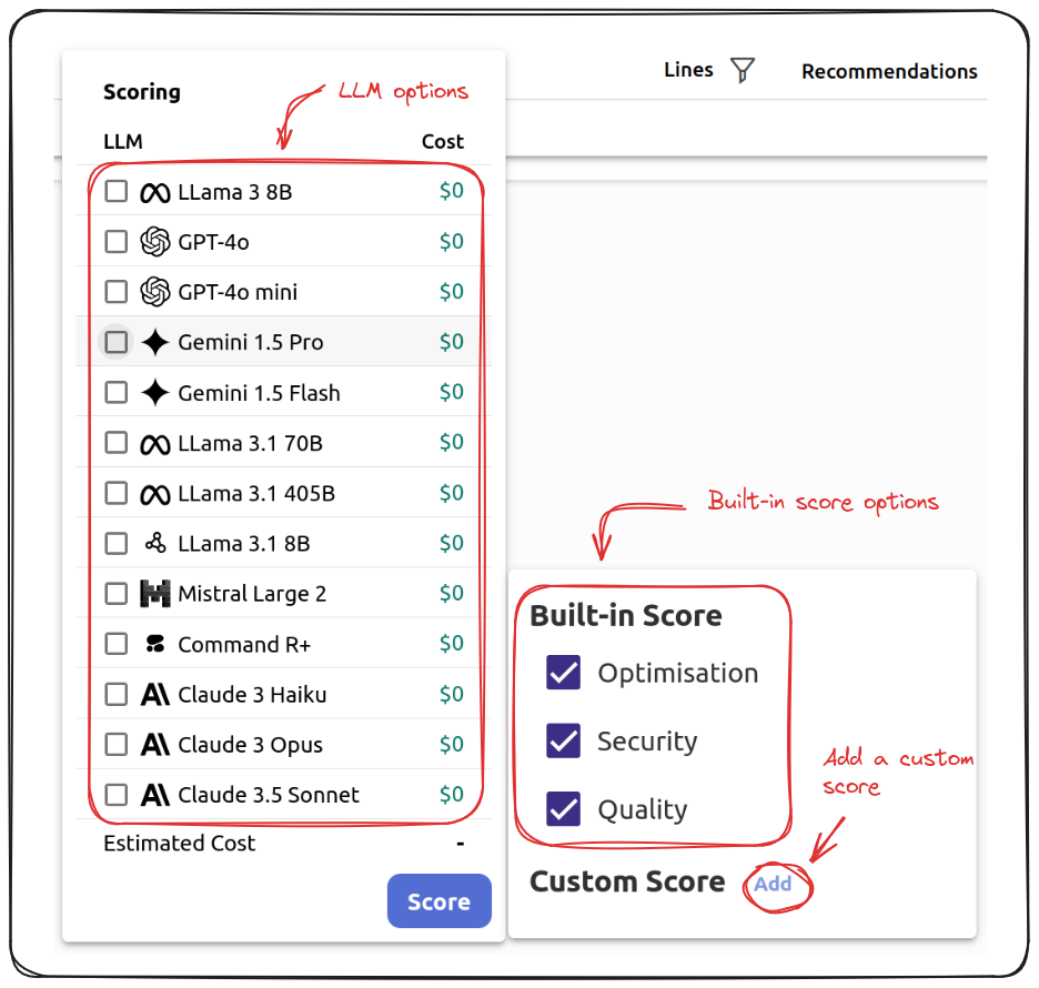 Scoring options