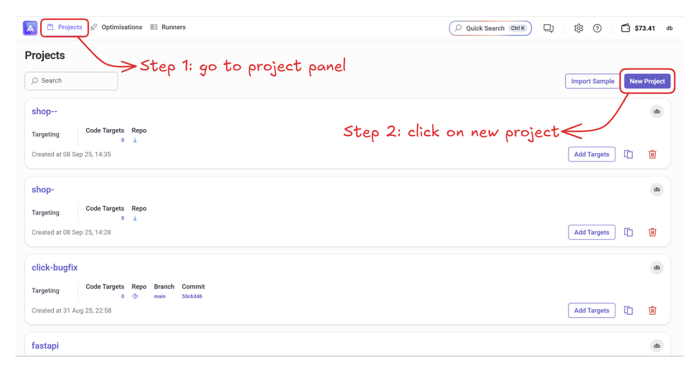 Create a code project on Artemis