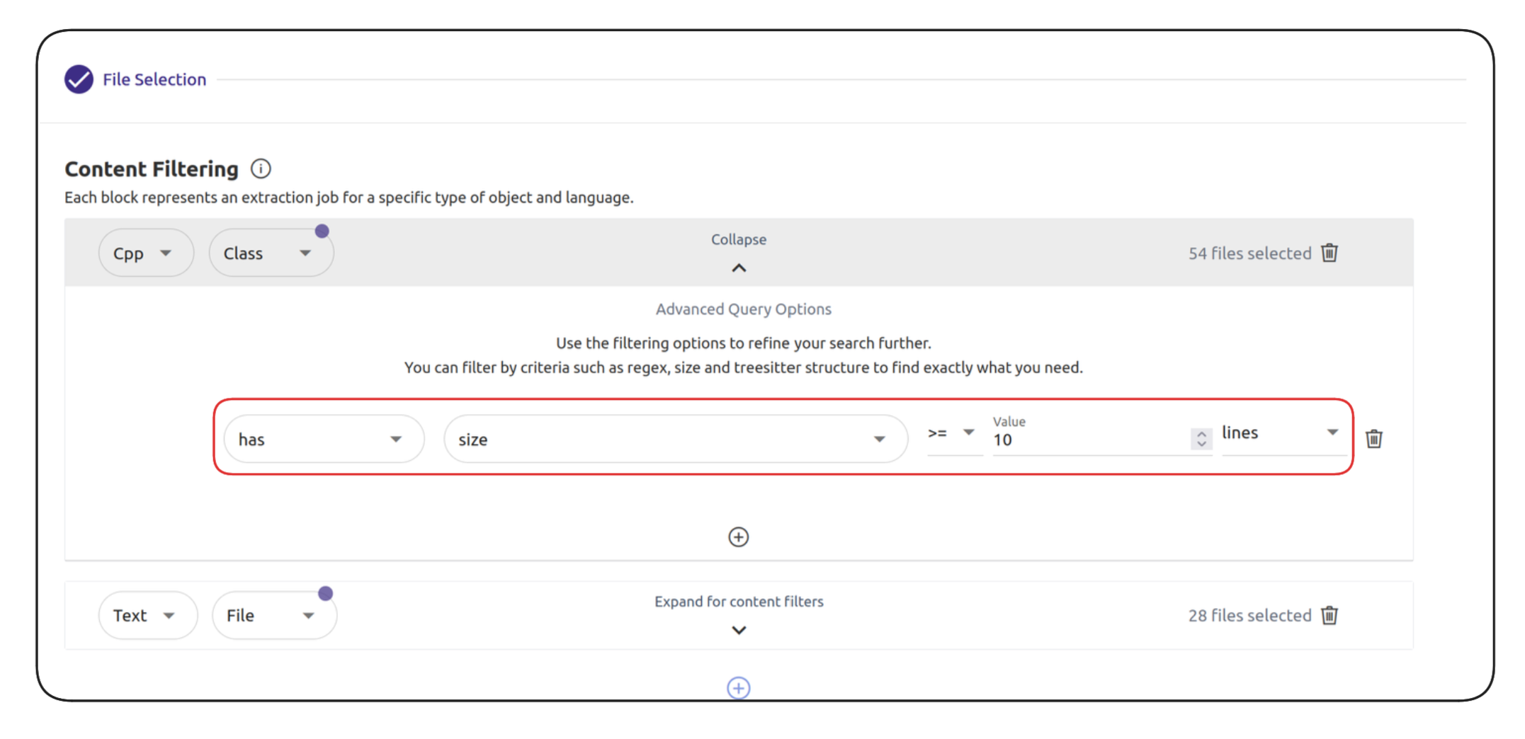 Size-based filtering