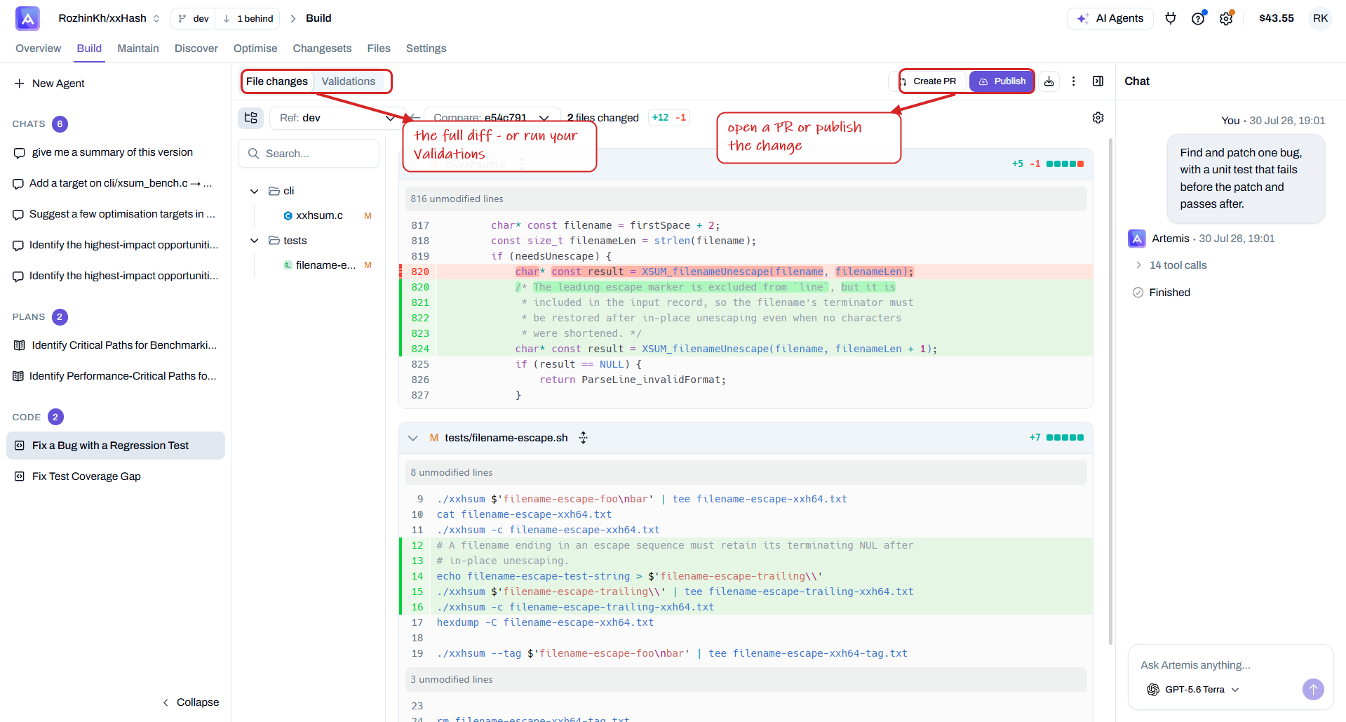 code changes