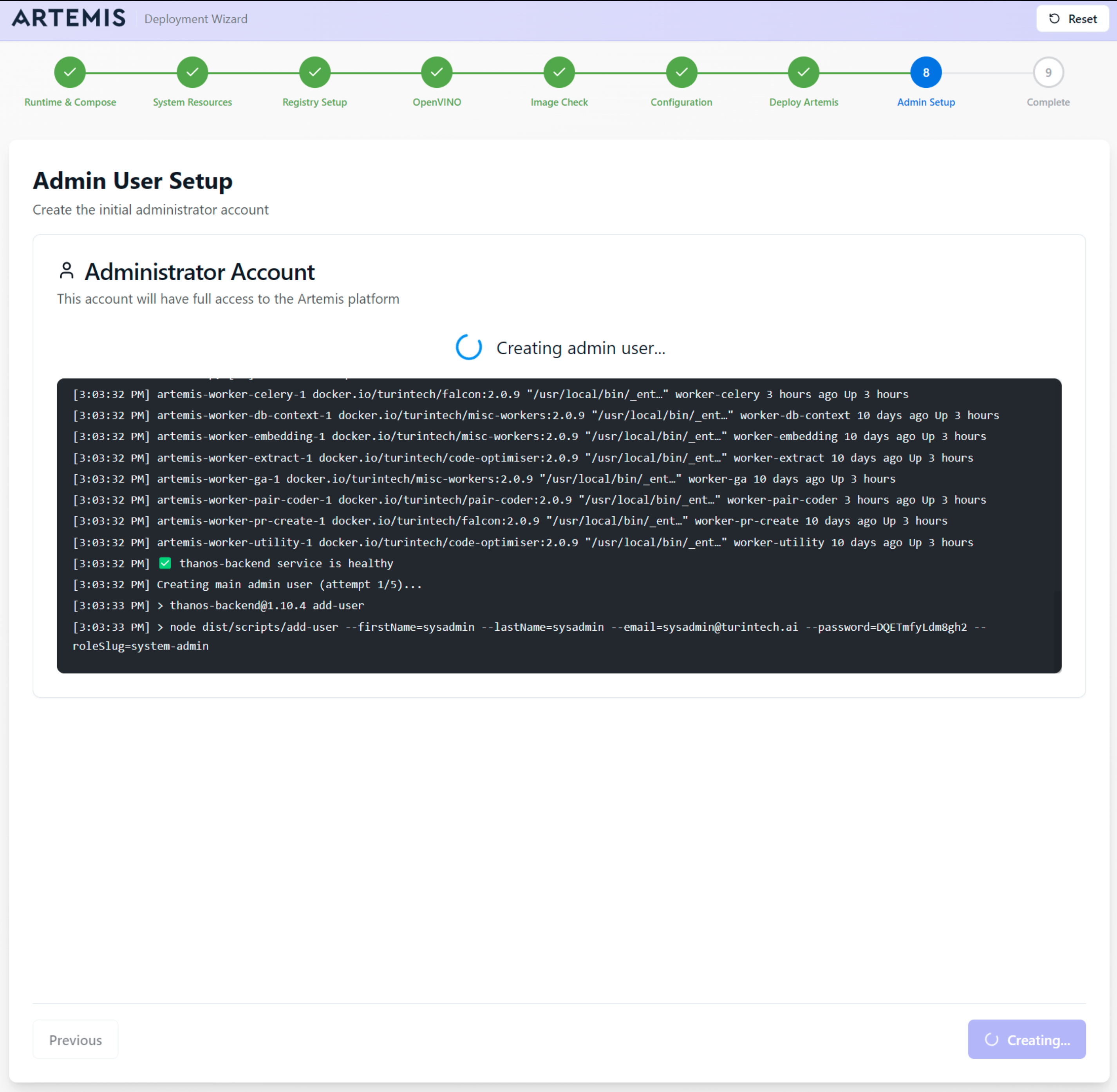 Step 8 - Admin User Created