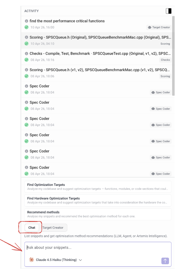 Chat with Agent — select method