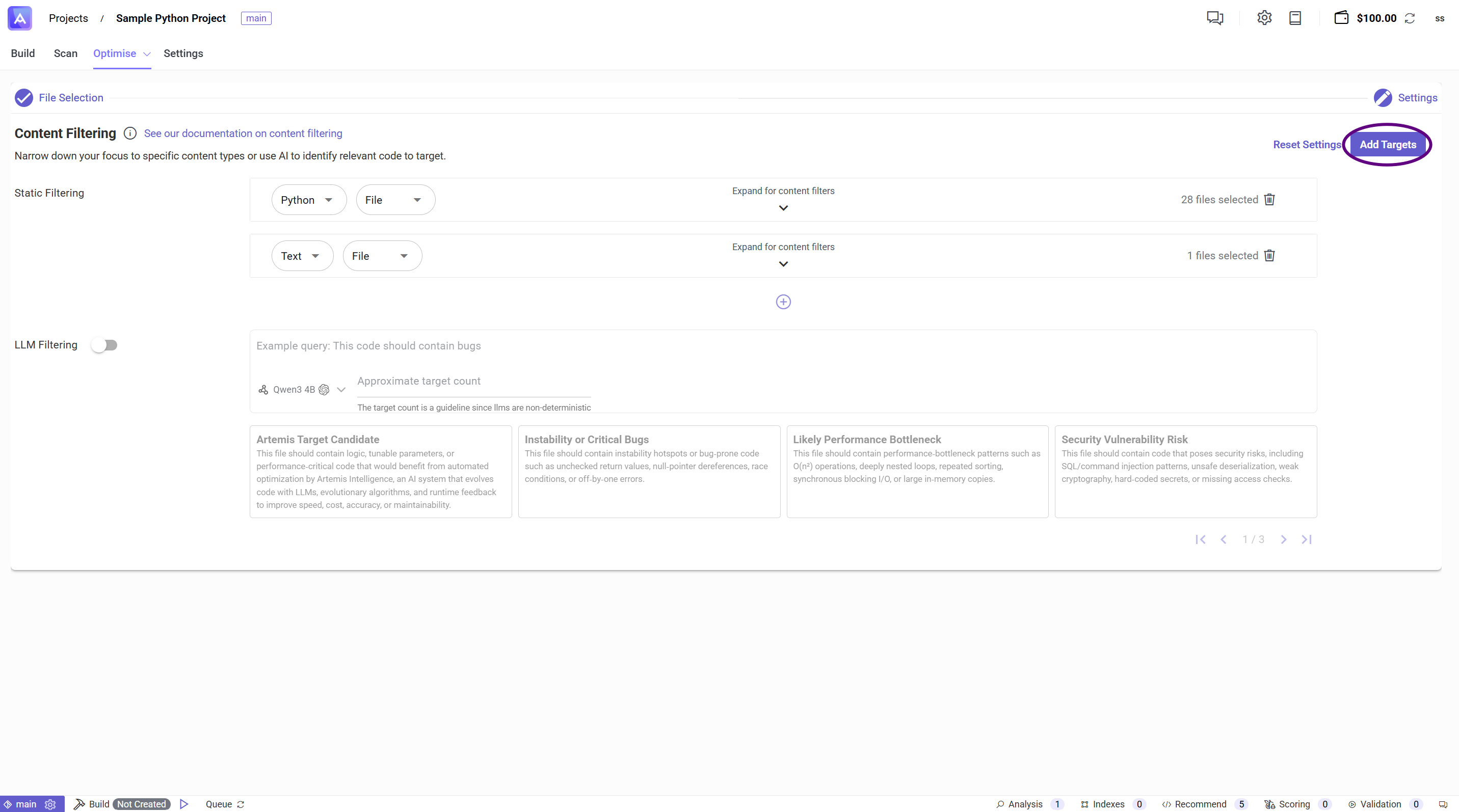 Filter files before adding as targets