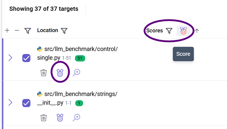 Open the scoring panel for a snippet