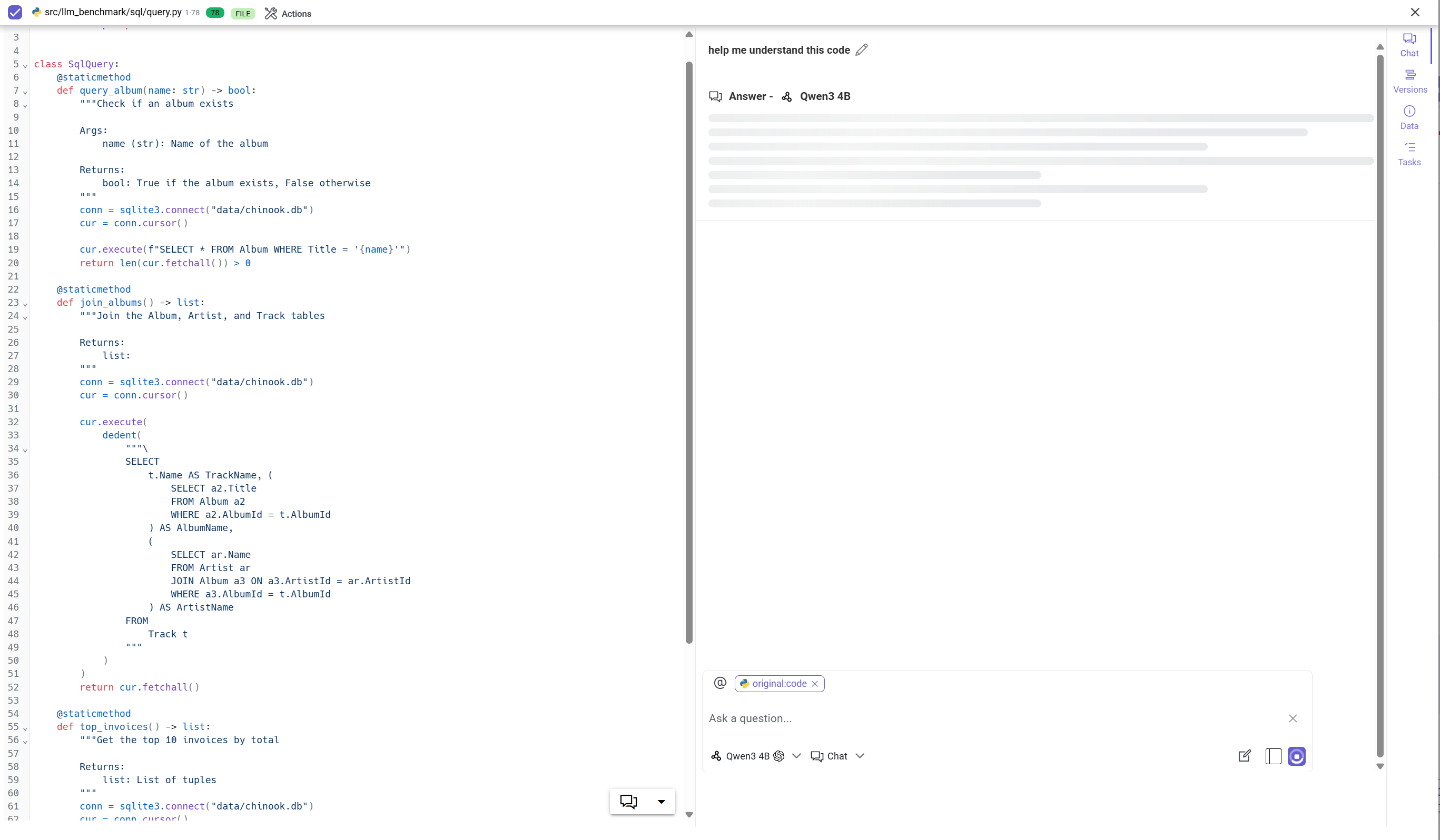 Chat with Artemis about the current file