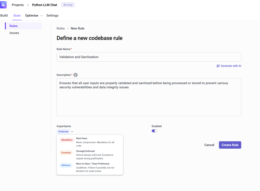 Create a new scan rule with AI assistance