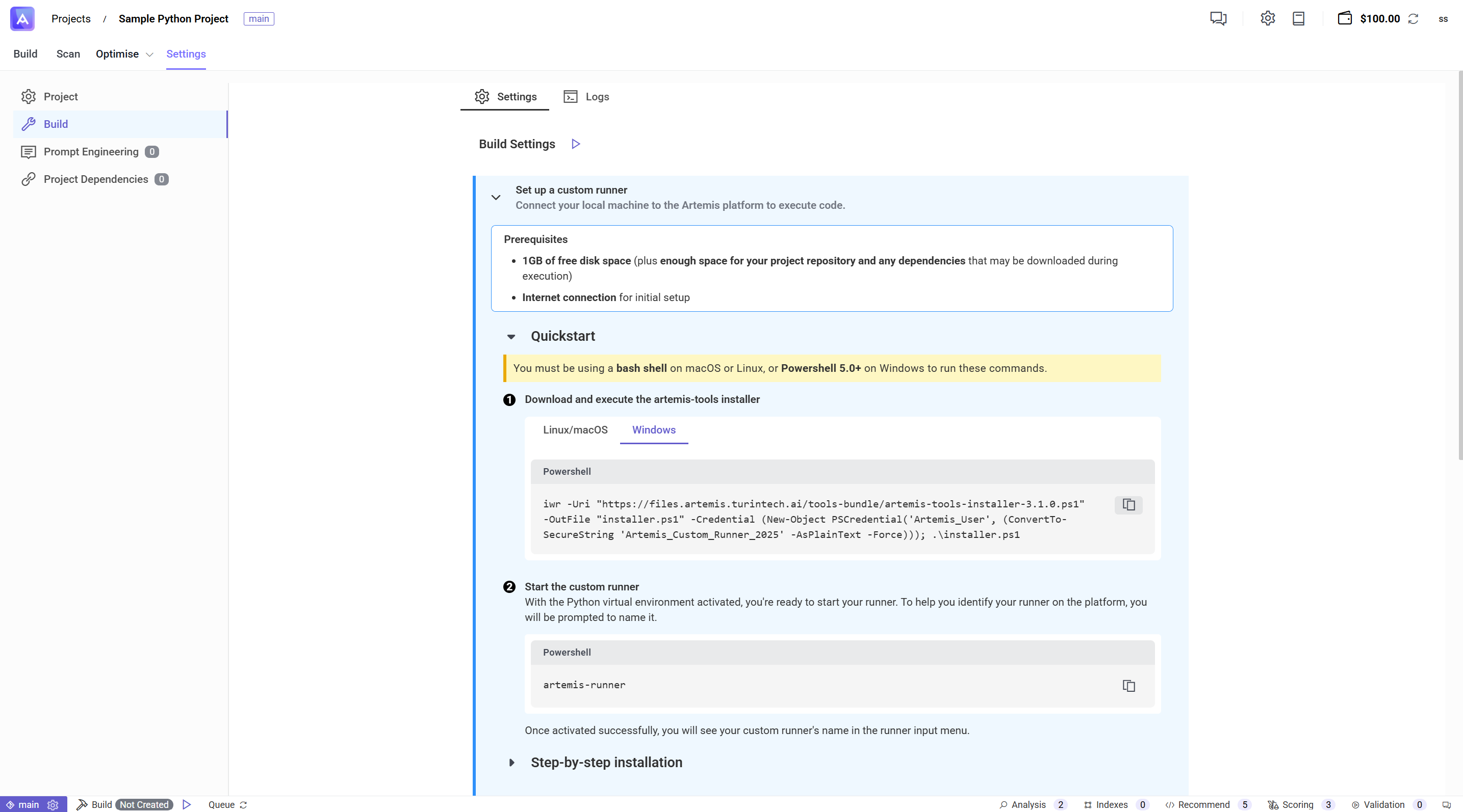 Copy the runner install command
