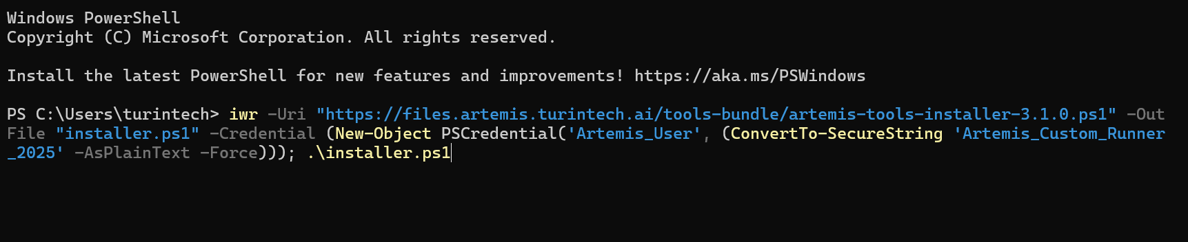 Runner installation command in PowerShell
