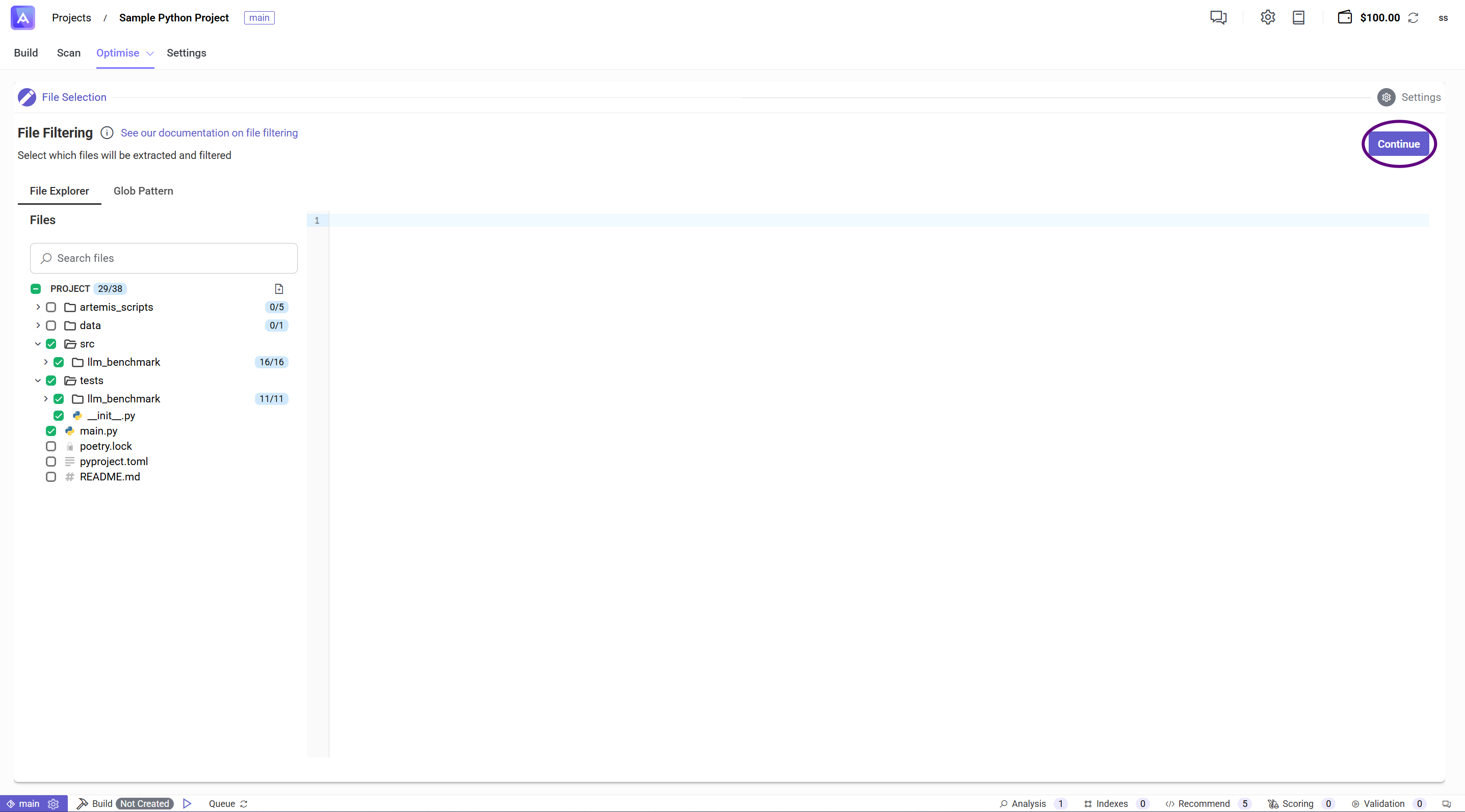 Choose files for optimisation