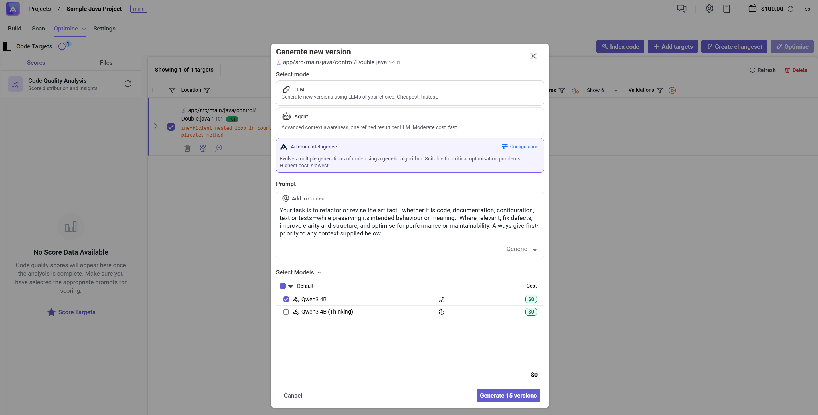 Use Artemis Intelligence to optimise target