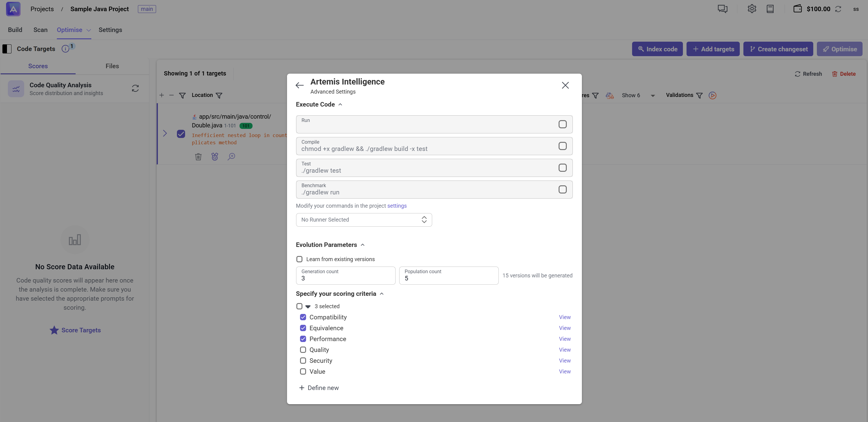 Specify configuration for Artemis Intelligence