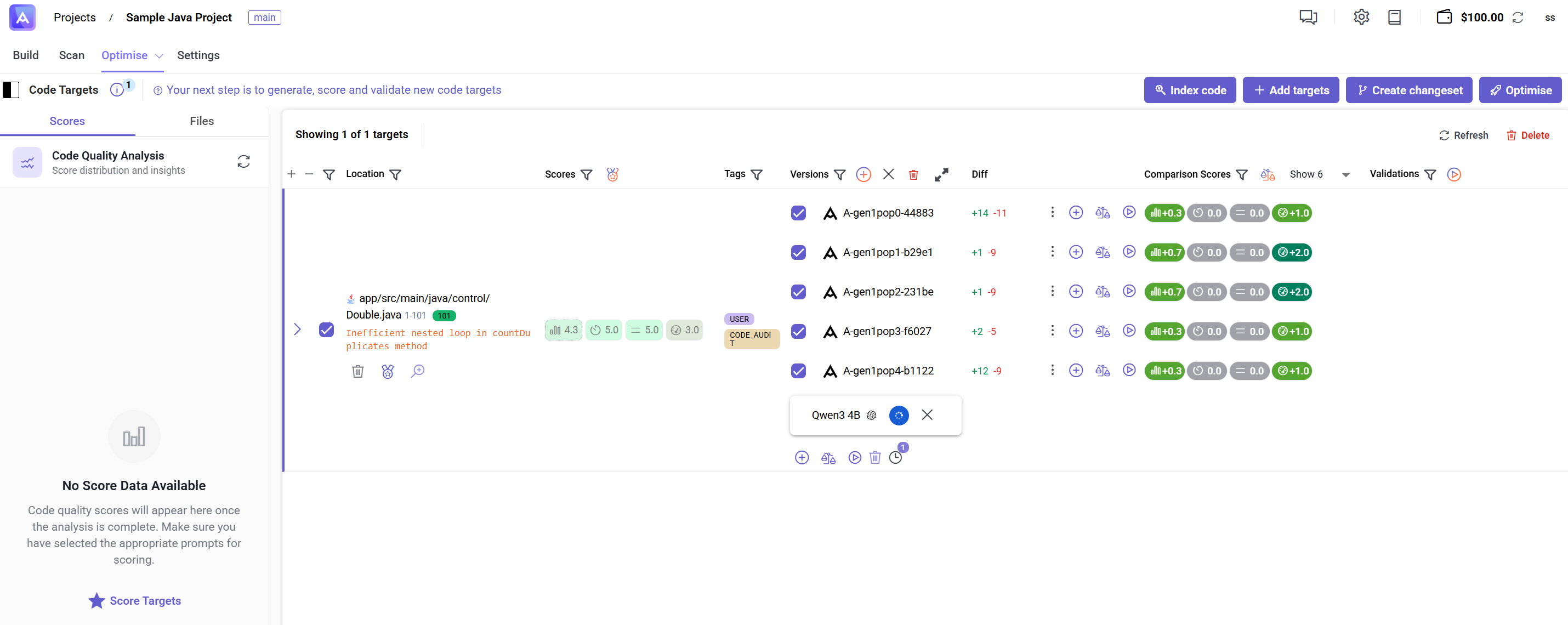 Review generated optimisation versions