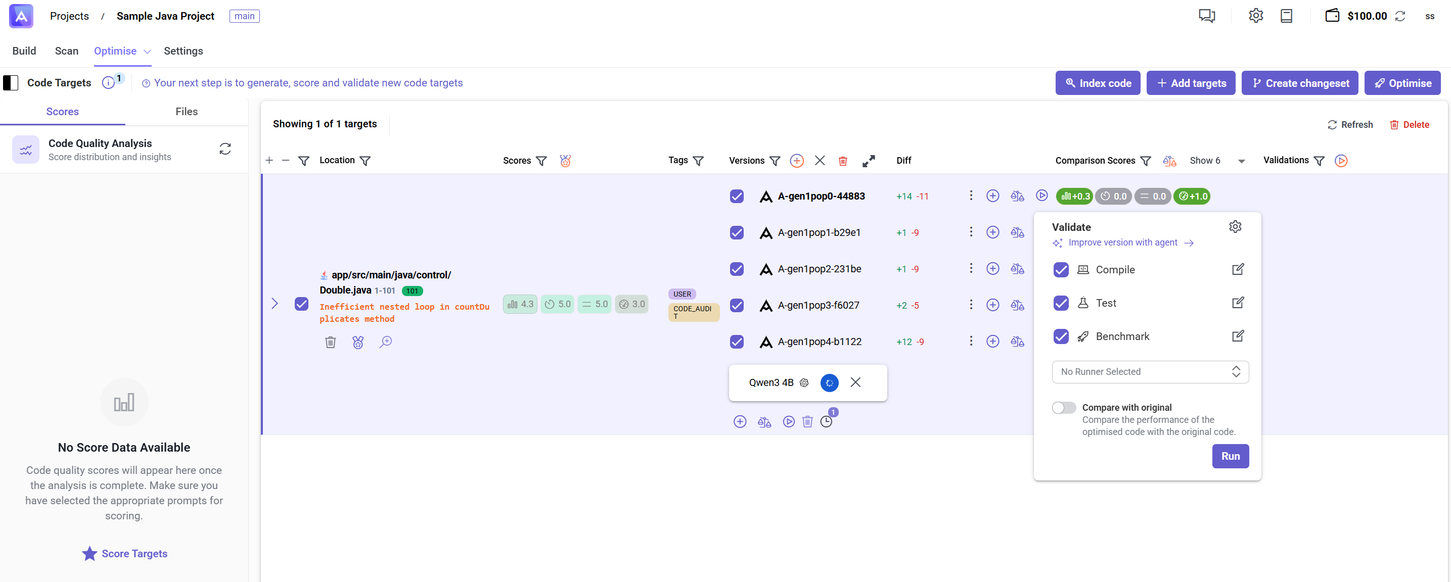 Run validations on optimised code