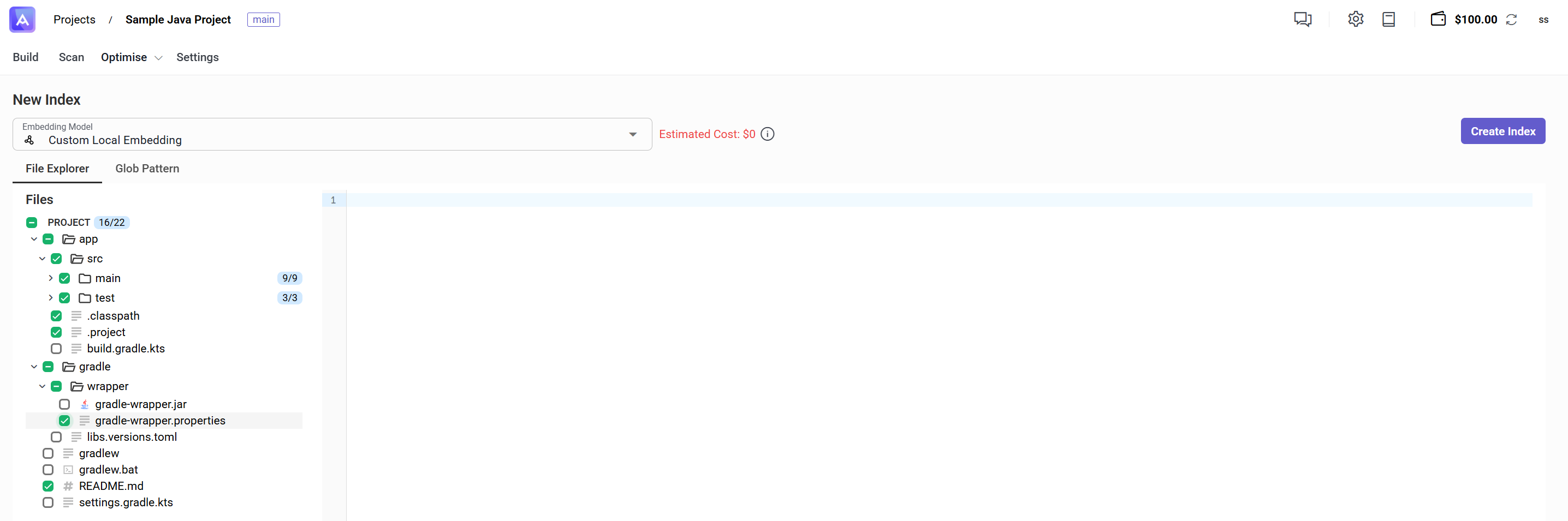 Select files to index