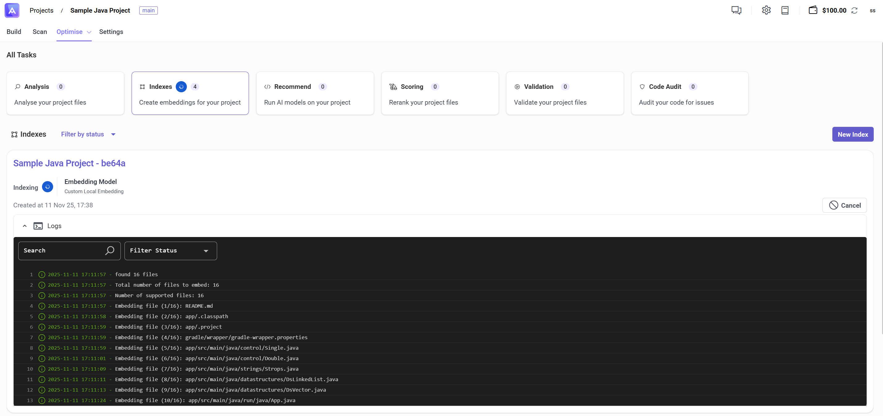 Repository indexing in progress