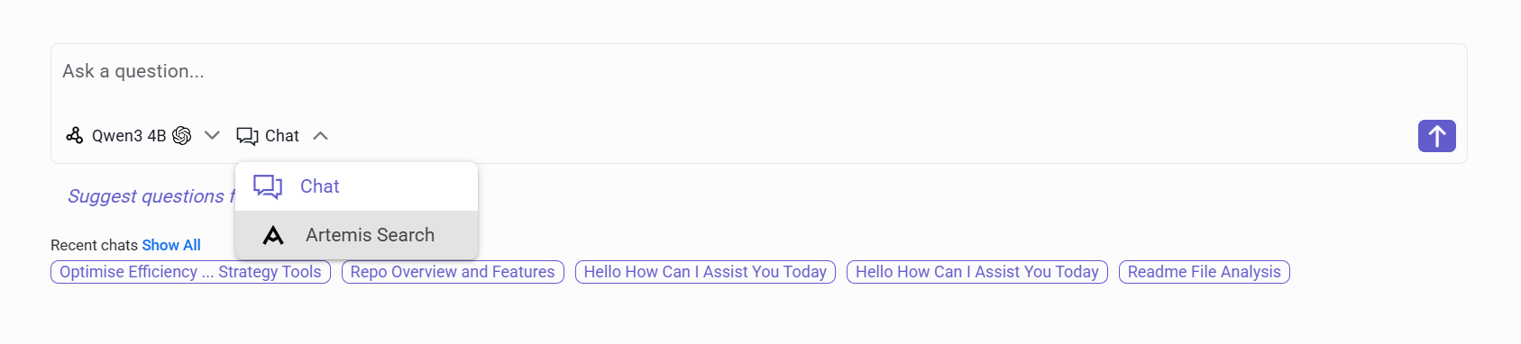 Select Artemis Search option
