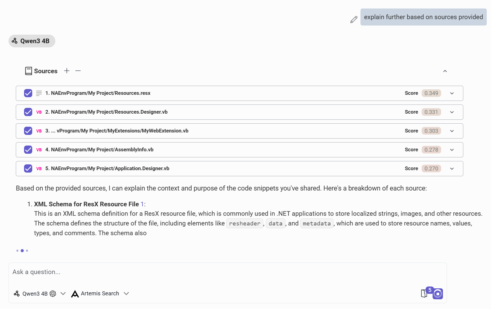 Chat response with file references