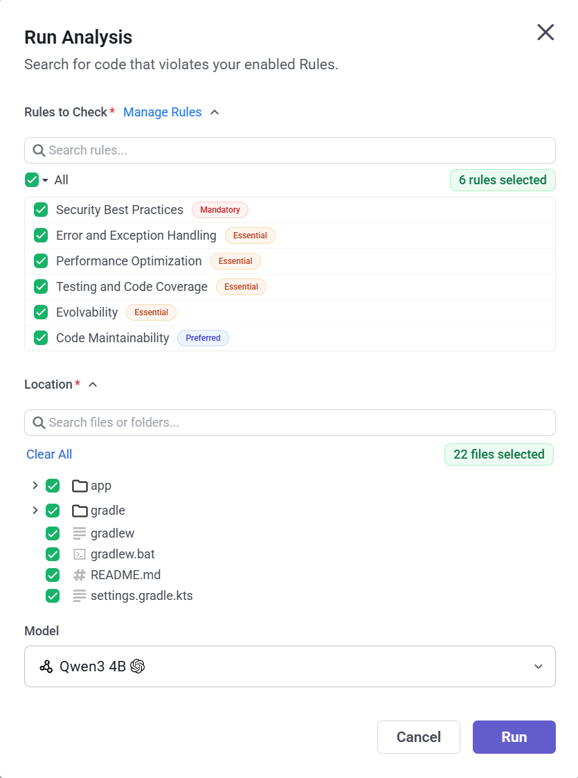 Select files for analysis